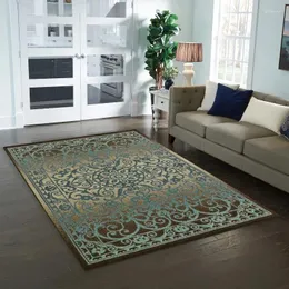 Teppiche Indien Medaillon Strukturierte blaue Brown -Fläche Teppich 5 'x 7'