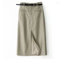 Skirts Genuine Leather Skirt Spring And Autumn Product Sheepskin High Grade Elegant Slimming Straight Split Suit Long H