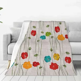 Coperte fiori verdi di papaveri in pile morbida lancia coperta microfibra calda e accogliente per divano divano divano 40 "x30"