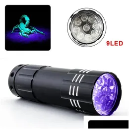 Nattlampor mini UV LED-ficklampa Violet Light 9Led Torch Lamp Battery Traviolet Flash för anti-Fake Money Detector Urin Scorpion D DHLB2