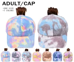 Tiedye Ponytail Hats Snapbacks 7 Colors Woman Washed Baseball Caps 야외 스포츠 지저분한 Bun Trucker Hat Cyz32172435325