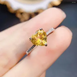 Cluster Rings FS Real S925 Sterling Silver Fine Charm Natural Heart-shaped Citrine Ring Weddings Jewelry For Women With Certificate MeiBaPJ