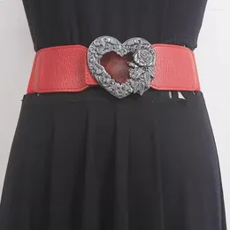 Cintos da moda feminina Coração de fivela elástica Pu couro Cummerbunds Dress Female Dress Corsets