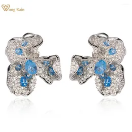 Studörhängen Wong Rain 925 Sterling Silver Flower Aquamarine Gemstone Sparkling For Women Elegant Ear Studs Jewelry Anniversary Gift
