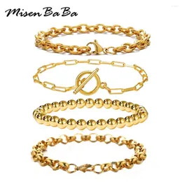 Strand Misenbaba Edelstahlperlen für Frau Männer Gold Silber Farbe Perlen Linkkette Sets Trendy Schmuck