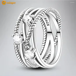 Ringos de cluster Volayer 925 Sterling Silver Sparkling Linhas entrelaçadas Ring Women Engagement