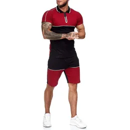 Turisci da uomo a 5 colori per pista da uomo Due pezzi colorblock slim maniche corta abbigliamento sportivo sciolto set sportivo casual shotness sho dh3pc