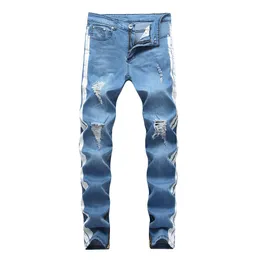 Herren Jeans Herren Knieloch gewaschen blau zerrissen gestorben