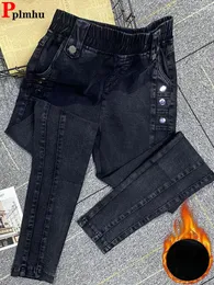 Frauen Jeans Winter warme Damen dünne Samt mit schlankem Verdickten Denim Bleistifthose Koreanisch Retro Schnee Verschleiß Vaqueros 2024