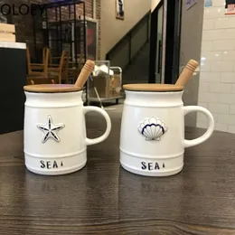 Kubki Prosty nordycki kubek do kawy ceramiczny biały damski śniadanie kubek kubek Kreatywne Ocean Water Cups z pokrywą Cute Tea Tazzas
