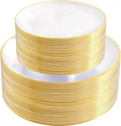 Dince per stoviglie usa e getta 100 pezzi di plastica trasparenti e oro - pesante con rivestimento per Wedding Party