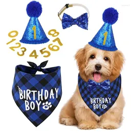 Dog Abbigliamento per feste di compleanno Bandana Scarf Sciarro Shiny Crown Hat Pet Bow Set da crollo include 0-8 Figure Accessori di abbigliamento carino