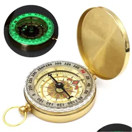 Party Favor Brass Pocket Compass Sports Cam vandring Portabla mässingsfickor Fluorescens Compasss Navigationskamer Drop Delivery Home Ga Dhyqq