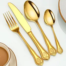 Servis uppsättningar 24 st indio silver guld bestick set 18/10 rostfritt stål kreativitet presentläge 304 droppe