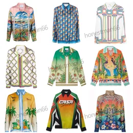 Casablanca 24SS arancione Shirt di seta stampato floreale Nuovo designer Button Men and Women Hawaiian Beach Shirt Casablanc