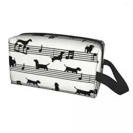 Bolsas de cosméticos Notas de música fofas Dachshund Viagem Bolsa de higiene pessoal feminino Wiener Badger Salsicing Dog Organizer Beauty Storage Storage Kit