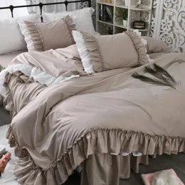Yatak setleri haki pastoral prenses pamuk yatak etek yorgan kapağı yastık kılıfı çıplak uyku taze
