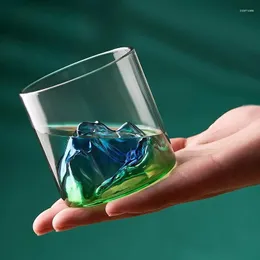 Xícaras picadas de uísque japonês copo de vidro de vidro Creative Iceberg Design Mountain Water Glacier Caneca Fuji Presente de obra de arte