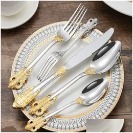 Flatware Sets 304 Stainless Steel Tableware Knife Fork Spoon Gold European Style El Western Food Drop Delivery Home Garden Kitchen, Di Dh8Sa