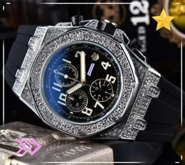 Six stiches famous fashion mens time watches auto date full functonal stopwatch clock japan quartz movement rubber belt president diamonds ring watch gifts