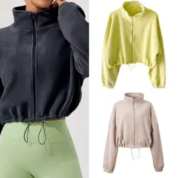 Yoga sweatshirt kapüşonlu açık oli oli kadife kalınlaşmış kazak spor giyim kadınları üst fitness kalın yoga ceket