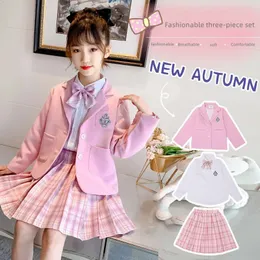 Girls Spring Autumn JK Uniform 3st Set Classic College Style Suit Shirt Skirt Reppy School Kids kläder 240401