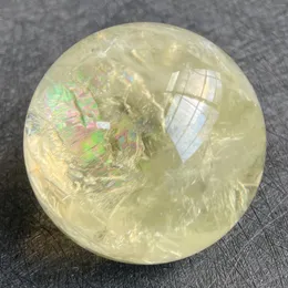 التماثيل الزخرفية 244g الحجر الطبيعي Citrine Clastal Ball Rainbow Quartz كرة مصقولة Rock reiki Healing B12