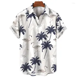 メンズカジュアルシャツハワイアンパームツリーメン用3Dプリントシャツクールな夏通り半袖トップラペルボタン特大のブラウス服