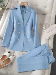 High Office 2024 Quality Ladies Pant Anzug Solid Color Women Business Work Wear Blazer Jacke und Hosen Female formelle 2 -teilige Sets 240127 4017