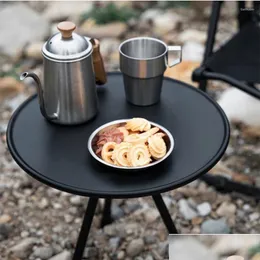 Camp Furniture Folding Round Portable Outdoor Three-Legged Dining Table Aluminum Alloy Coffee Hike Picnic Liftable Drop Delivery Sport Otj2T