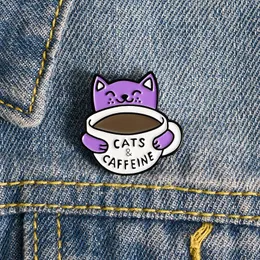 Cat Coffee Tasse Emaille Pin Custom Broschen Katzen sind wie Koffeinabzeichen für Bag Lapel Pin Schnalle Tierschmuck Geschenk für Freunde