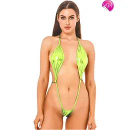 Designer Sexy Bikini Sets 2024 New Fashion Womens Shiny Extreme Sling Shot Monokini Swimsuit Onepiece Halter Laceup Thong Bodysuit Teddies L