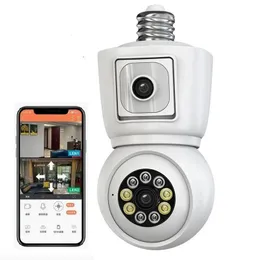 2MP E27 전구 WiFi 카메라 듀얼 렌즈 듀얼 스크린 자동 추적 양방향 오디오 컬러 야간 비전 야외 보안 카메라