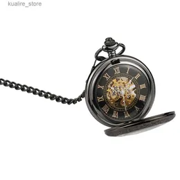 Pocket Watches Retro Herren Legierung mechanische Tasche mit Metallkette Steampunk Roman Mens Geschenk L240402