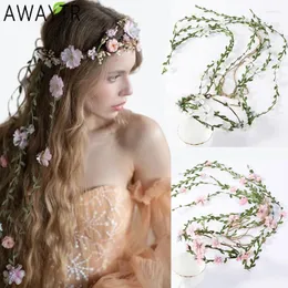 Bohemian Rattan Flower Vines Crown Trown Trown For Bride Wedding Hair Associory Girls Floral Wreath Band Band Headdres Headdres