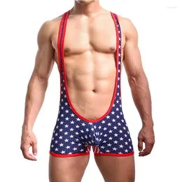 Underpants Men's One-piece Underwear Cotton Stretch Stars And Stripes Man Suspender Boxer Shorts Pants