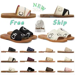 luxury embroidery sandals famous designer women slippers slides clog canvas letter prints flat mules sandels womans house slipper beach shoes clogs sandles slider