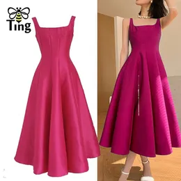 Sıradan Elbiseler Tingfly Pist Tasarımı Klasik Moda Düz Renk Vintage Zarif Midi Uzun Balo Gowns Party Gecesi Lady Sundresses