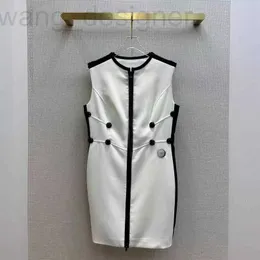 Arbeitskleider Designer elegantes Temperament, einfache und atmosphärische tägliche Pendelpendelpendel, schlanke, bestickte schwarze weiße, kontrastierende, ärmellose Kleid LUL4