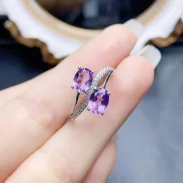 Clusterringe fs natürliche Amethyst/Citrin S925 Sterling Silber Ring für Frauen mit Zertifikat 5 7mm Fine Charm Weddings Schmuck Meibapj