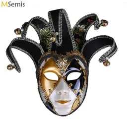 Partyzubehör Maskerade Maske High-End Venezianische antike handbemalte 7 Hornclown mit Bell Yin Yang Face Masken