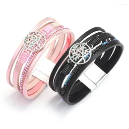 Charm Bracelets Kirykle Tree Of Life Bracelet For Women 4 Color Multi-layer Pu Leather Alloy Magnetic Buckle Woven Hand Ornaments