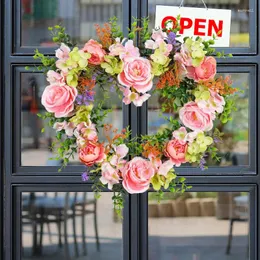 Decorative Flowers 40cm Valentine'S Day Garland Pink Rose Love Floral Wreath For Front Door Wall Wedding Party Home Decor