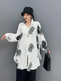 Bloups feminina Superaen 2024 Spring e outono de manga longa de camisa em V moda moda casual solto casual