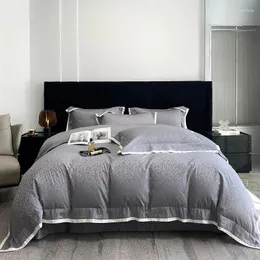 Set di biancheria da letto 1000tc Cotone egiziano Bianco di qualità grigio Fiori del piumino jacquard copritura morbida patchwork traspirante foglio da letto bordo foglio