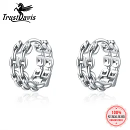 Rings TrustDavis 925 Sterling Thai Silver Chain Hoop Geometric Ear Cuff Clip On Earrings For Women Girl Piercing Earings Jewelry DA33