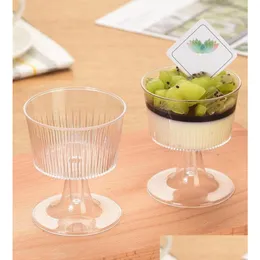 Одноразовые чашки соломинка прозрачная прозрачная десертная чаша для мороженого для мороженого для праздничного вечеринки на праздничный обеденный посуда доставка Dht49
