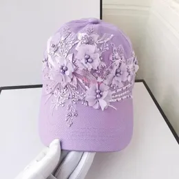 Ballkappen 202403-shi Customized INS Chic Original Design Purple Pearl Flower Lady Shade Baseball Hut Frauen Freizeit Visors Cap