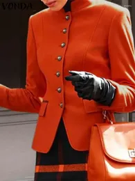 Abiti da donna vonda donna autunno blazer 2024 color solido elegante ufficio di moda cappotti casual maniche lunghe o-scolla