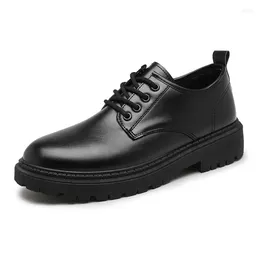 Casual Shoes Męskie czarne skórzane British Business Flat Low Top Lace-Up Mokeska oddychające bez poślizgu